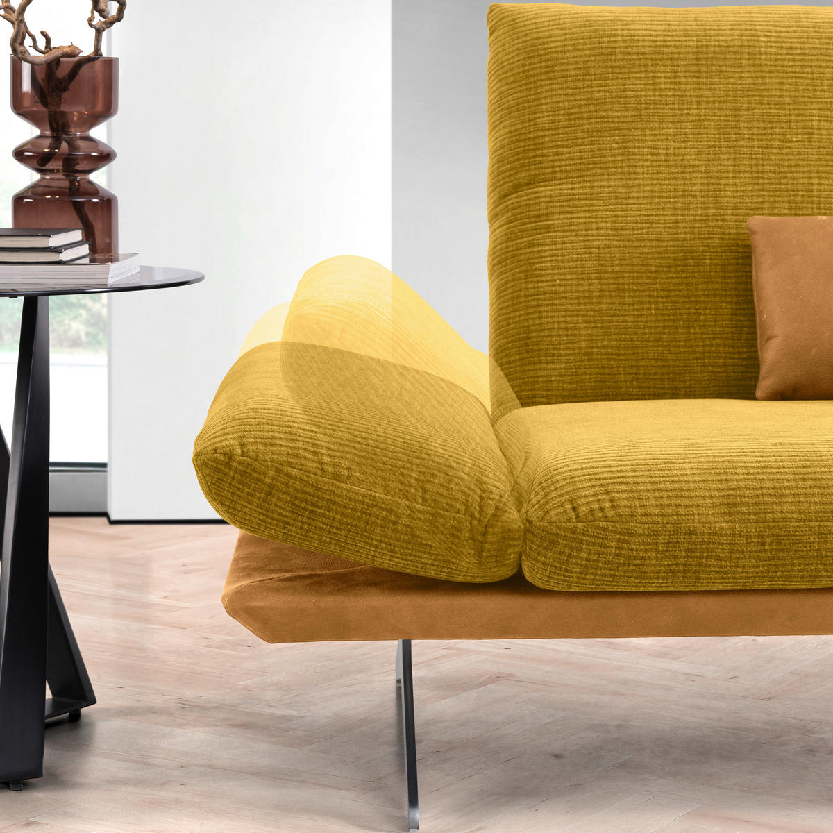 ECKSOFA Flachgewebe Currygelb  - Currygelb/Edelstahlfarben, Design, Textil/Metall (277/209cm) - Koinor