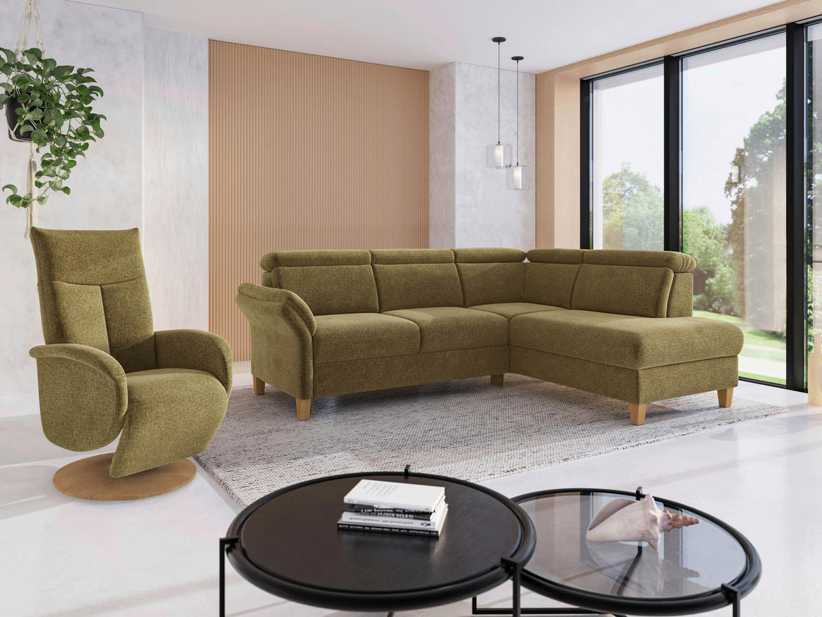 ECKSOFA GLENDALE E Olivgrün Flachgewebe  - Eichefarben/Olivgrün, KONVENTIONELL, Holz/Textil (247/193cm) - Sit & More
