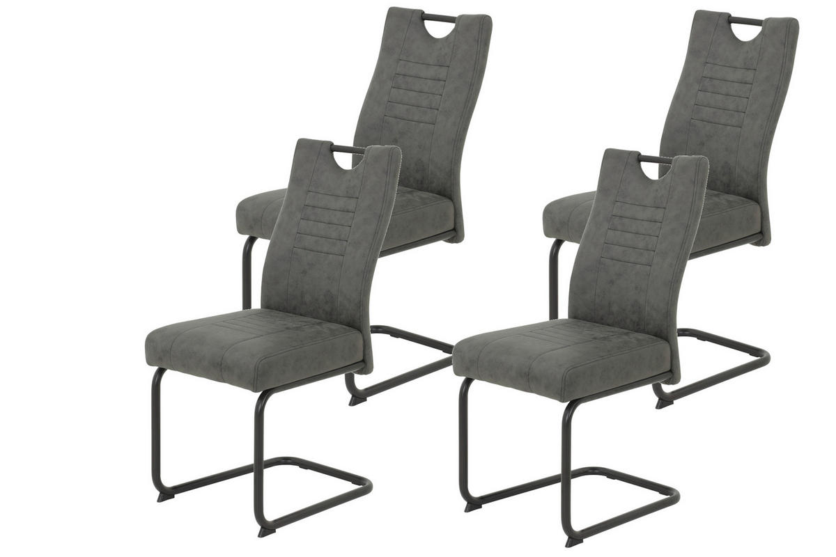 SCHWINGSTUHL-SET 4 Stück  in Stahl Lederlook  - Anthrazit/Schwarz, MODERN, Textil/Metall (45/94/60cm) - MID.YOU
