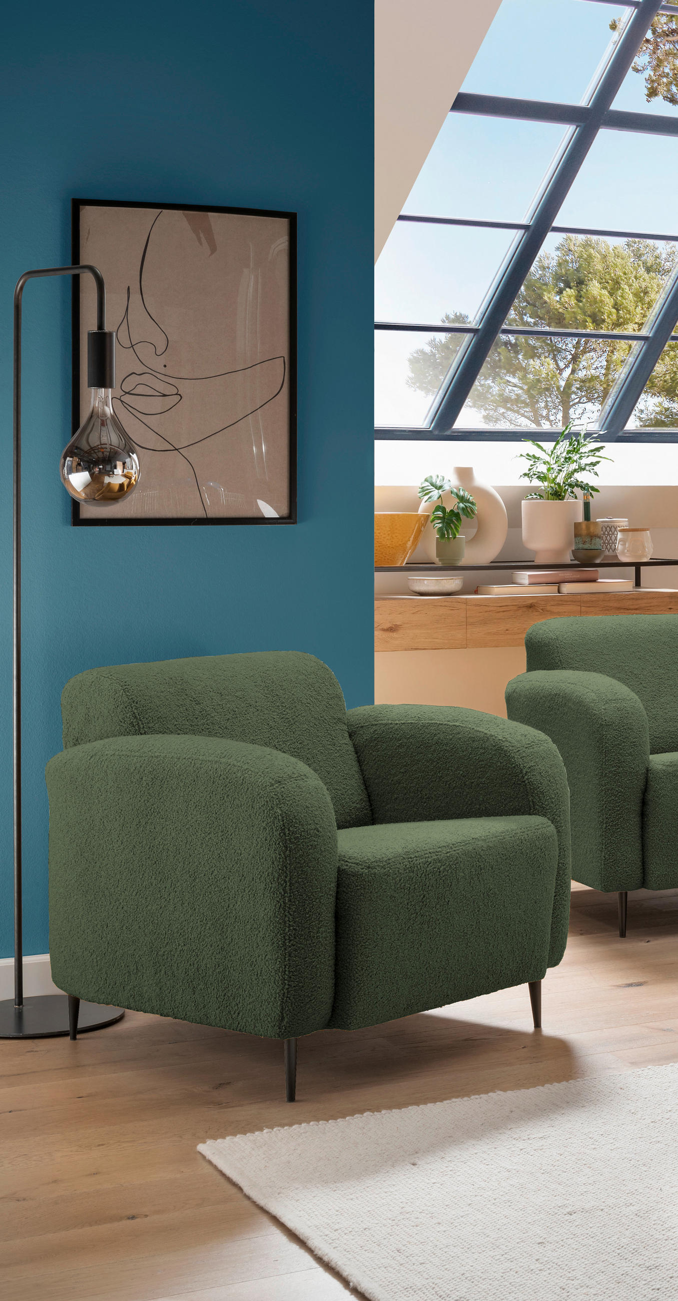 SESSEL Teddystoff Dunkelgrün    - Dunkelgrün/Schwarz, MODERN, Textil/Metall (85/76/90cm) - Livetastic