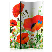 SKÄRMVÄGG  i trä, textil  grön, röd  - röd/grön, Basics, trä/textil (135/172/3cm) - artgeist