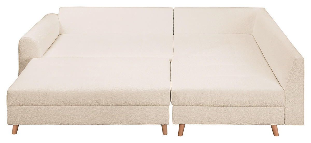 ECKSOFA inkl. Hocker Ariella Weiß Bouclé  - Naturfarben/Weiß, Design, Holz/Textil (231/161cm) - Livetastic