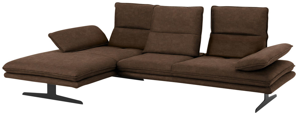 ECKSOFA in Mikrofaser Braun  - Schwarz/Braun, Design, Textil/Metall (164/291cm) - Chilliano