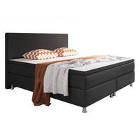 BOXSPRINGBETT 180/200 cm,  in Schwarz, Matratze, gepolstertes Kopfteil, Topper, H3 + H3 = fest  - Silberfarben/Schwarz, KONVENTIONELL, Textil/Metall (180/200cm) - MID.YOU