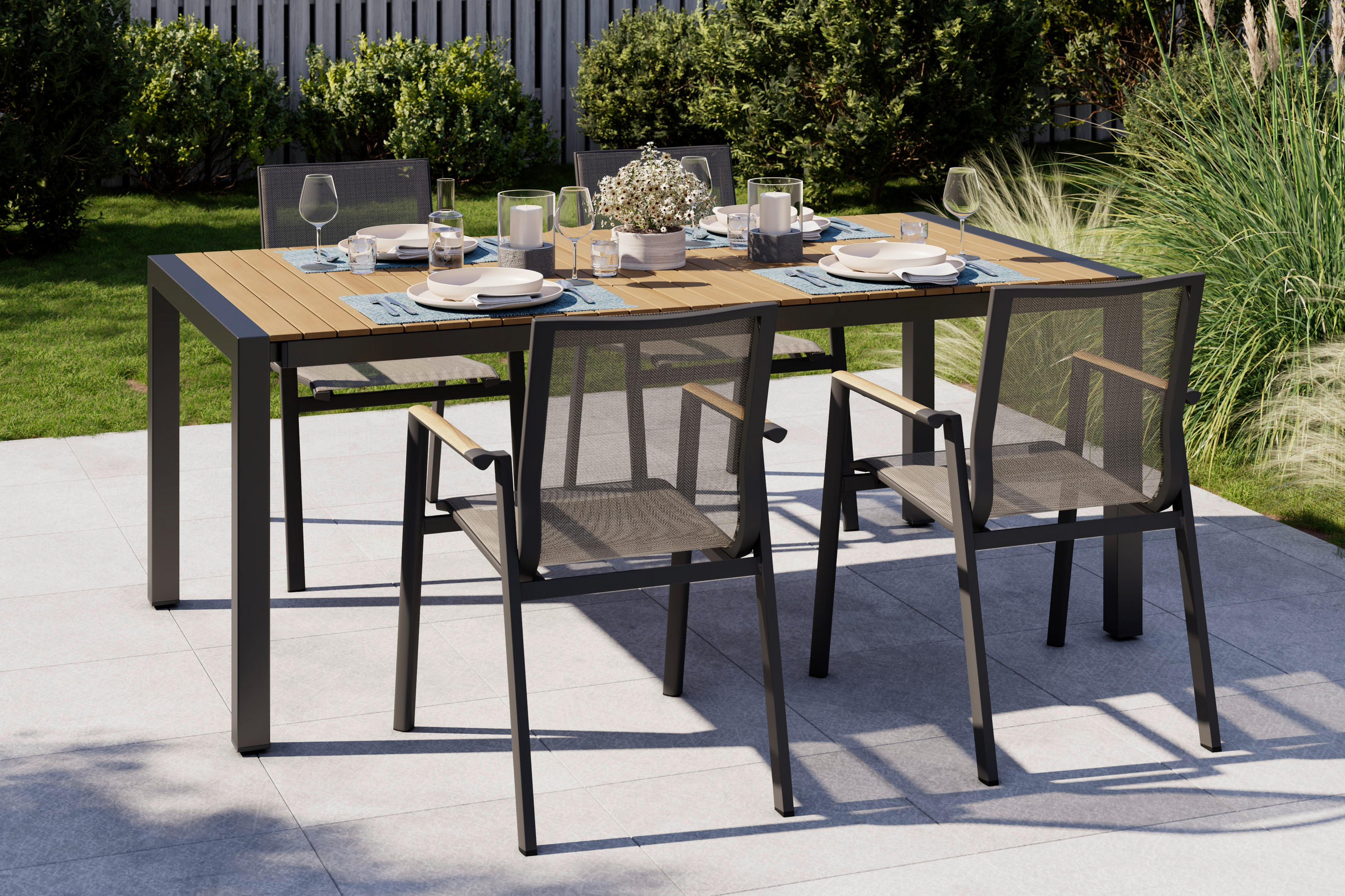 GARTENTISCH  - Schwarz/Teakfarben, MODERN, Holz/Metall (118,5/252/100/75cm) - Ambia Garden