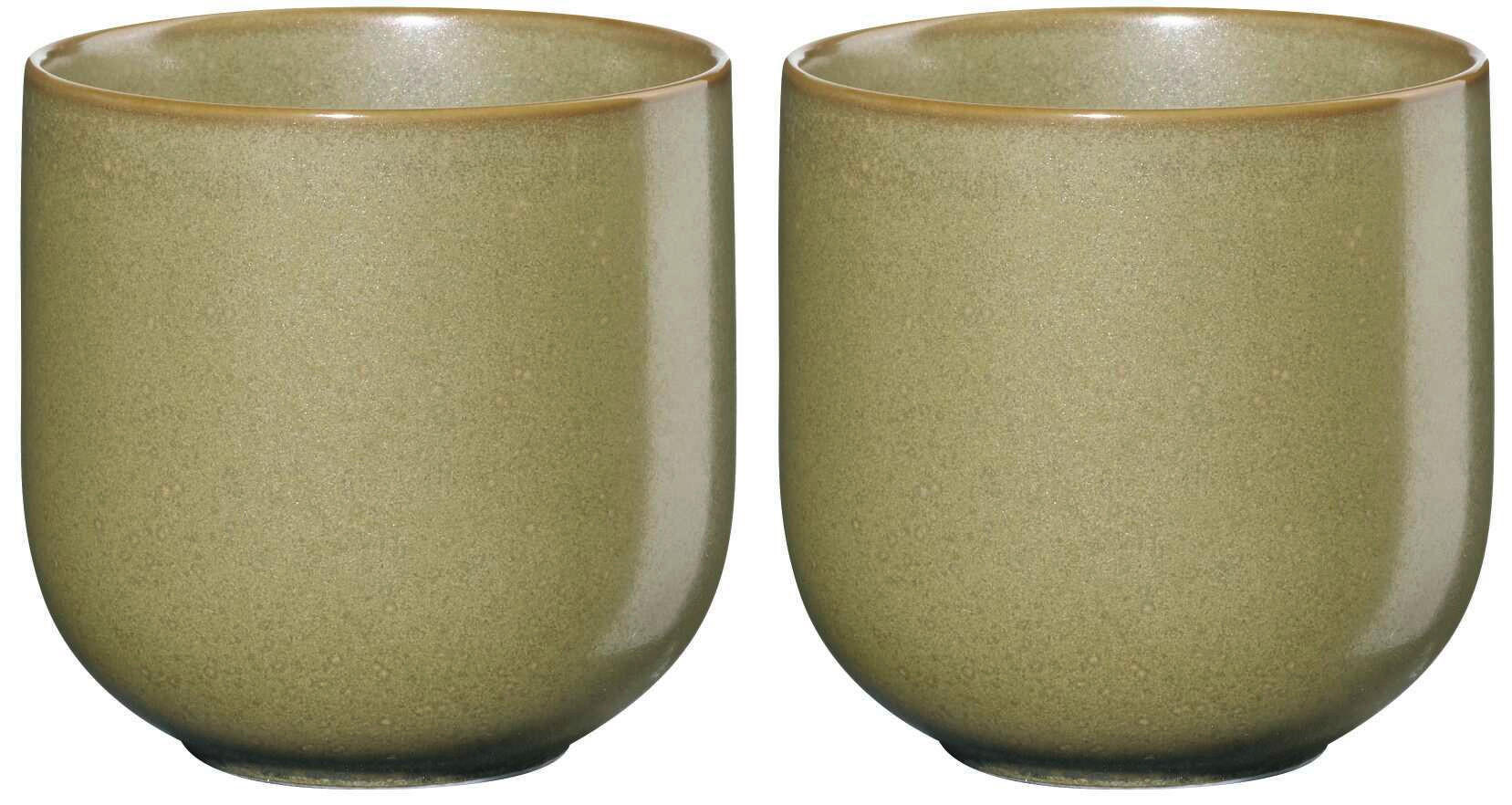 SADA ŠÁLKŮ NA ČAJ 2 ks porcelán keramika  - olivově zelená, Design, keramika (200ml) - ASA
