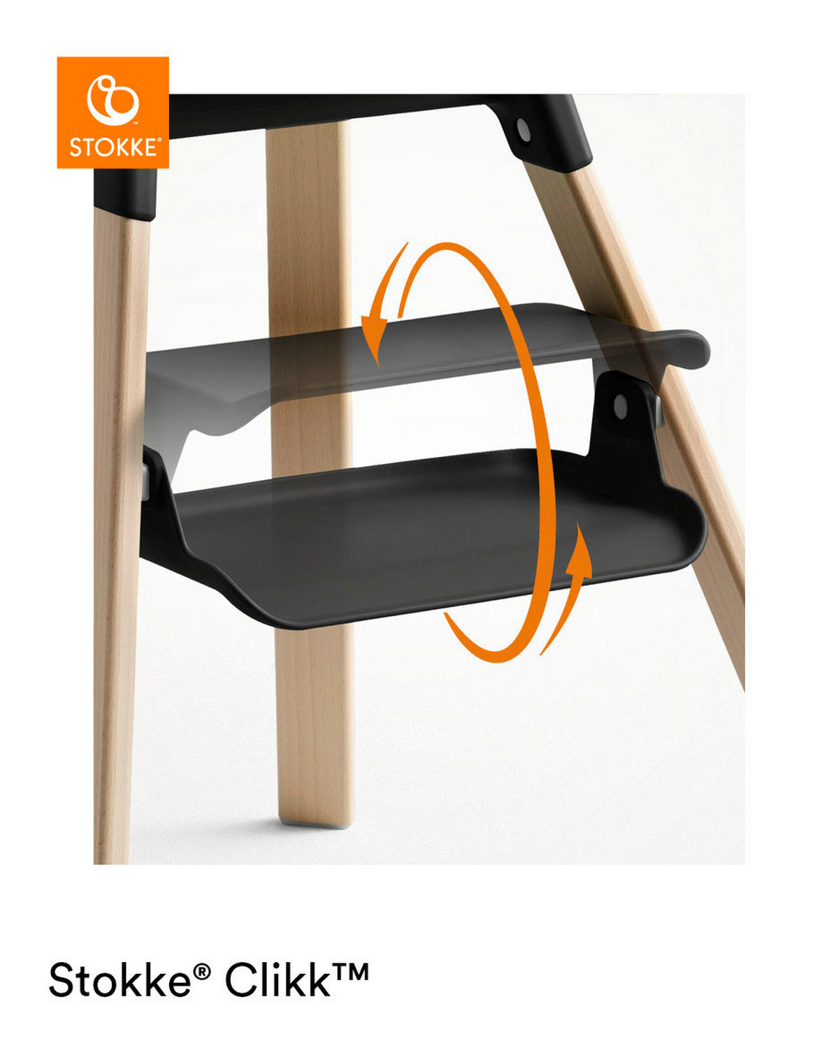 STOLČEK ZA HRANJENJE  Clikk  56/82,5/69 cm         naravne barve, črna  - črna/naravne barve, Design, umetna masa/les (56/82,5/69cm) - Stokke