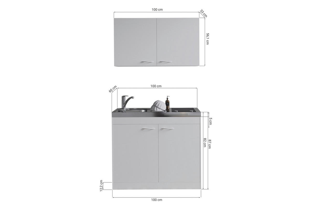 MINIKÜCHE 100 cm   in Weiß  - Weiß, Basics, Holzwerkstoff/Kunststoff (100cm) - Respekta