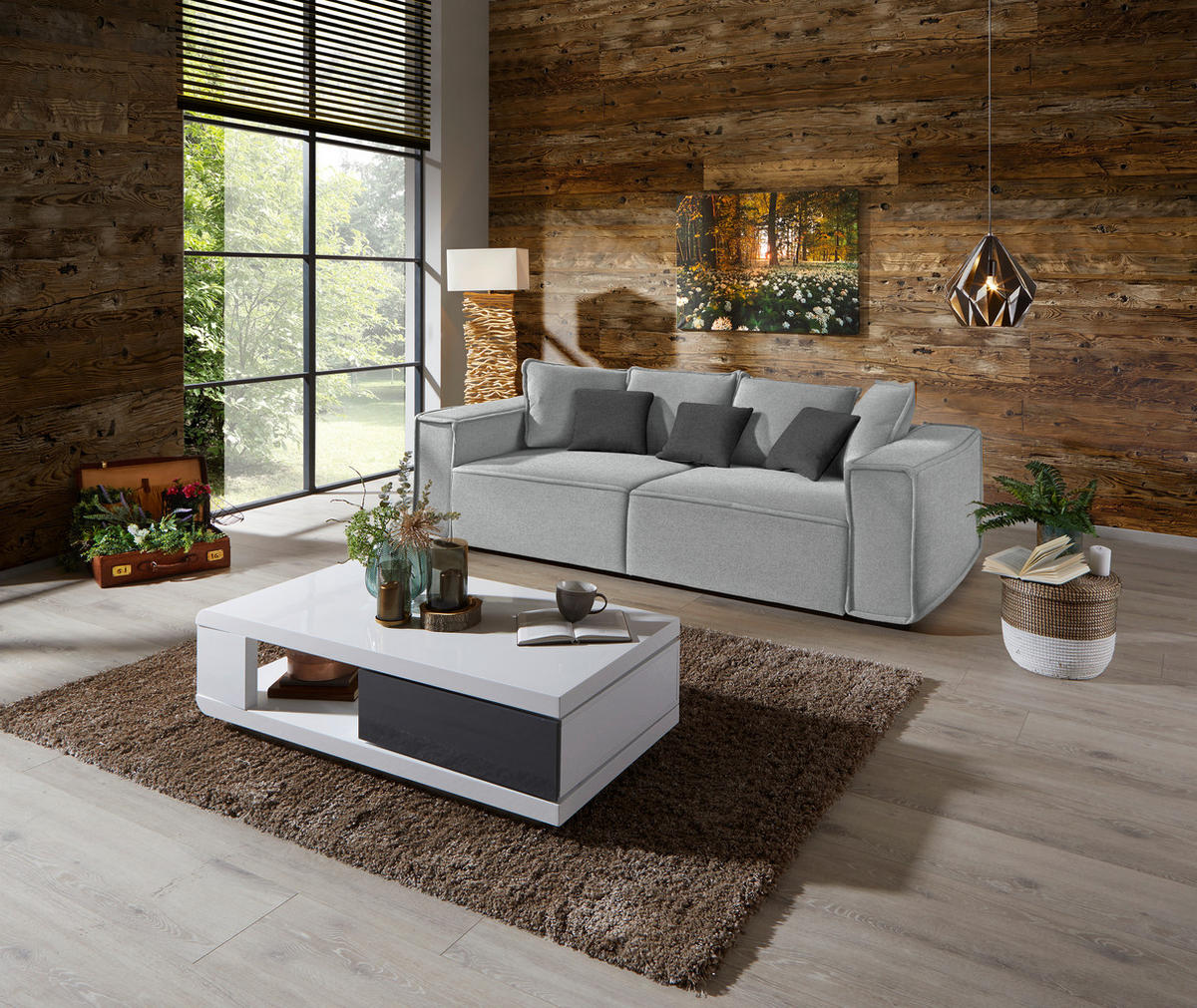 BIGSOFA in Hellgrau, Dunkelgrau  - Dunkelgrau/Hellgrau, Modern, Holz/Textil (244/62/117cm) - MID.YOU