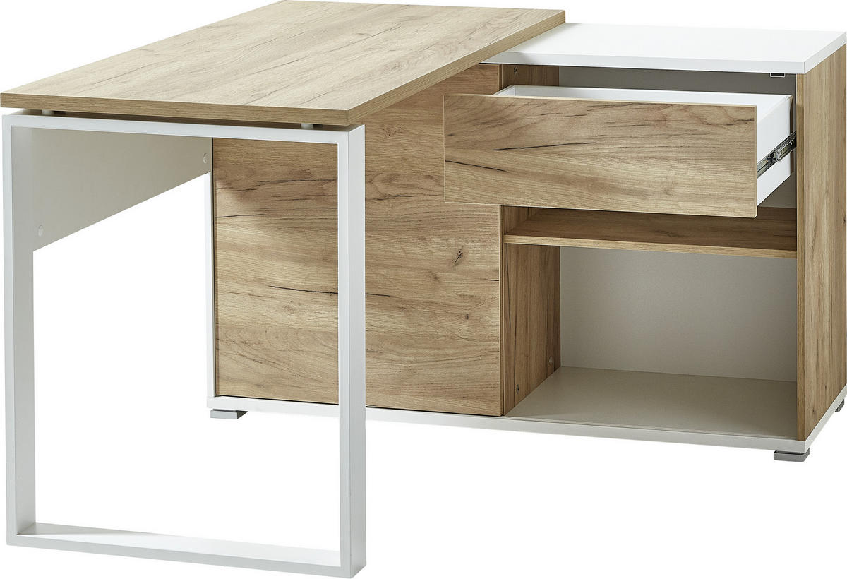 ECKSCHREIBTISCH 120/75/117 cm  in Eichefarben, Weiß  - Eichefarben/Weiß, Design, Holzwerkstoff/Metall (120/75/117cm) - Germania
