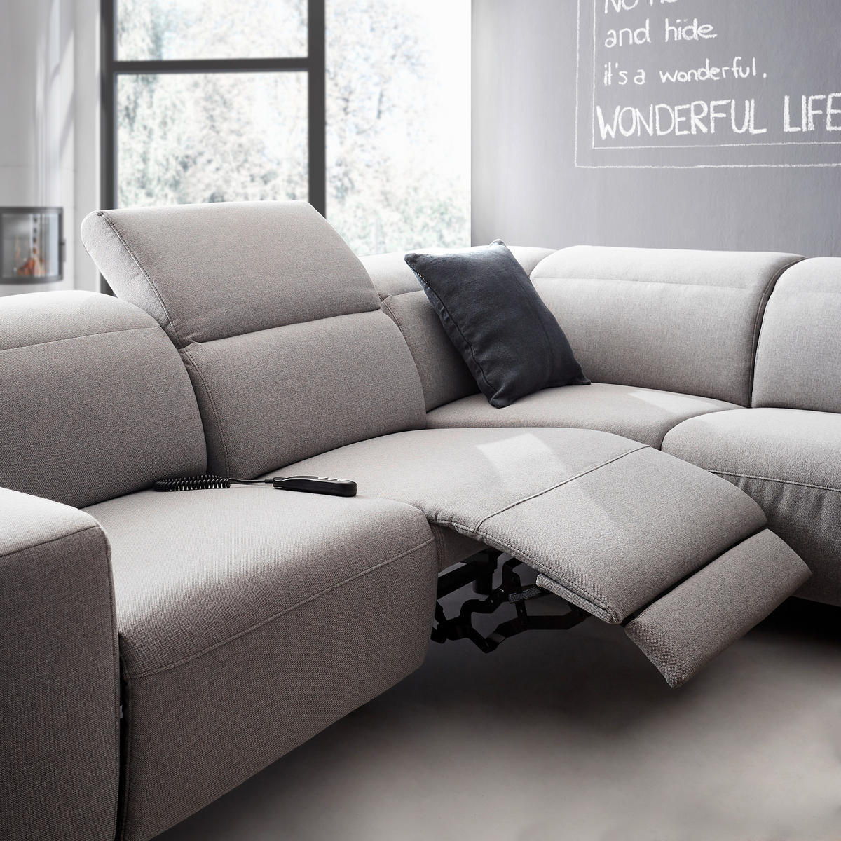 ECKSOFA Grau Flachgewebe  - Schwarz/Grau, Design, Textil/Metall (238/290cm) - Pure Home Lifestyle