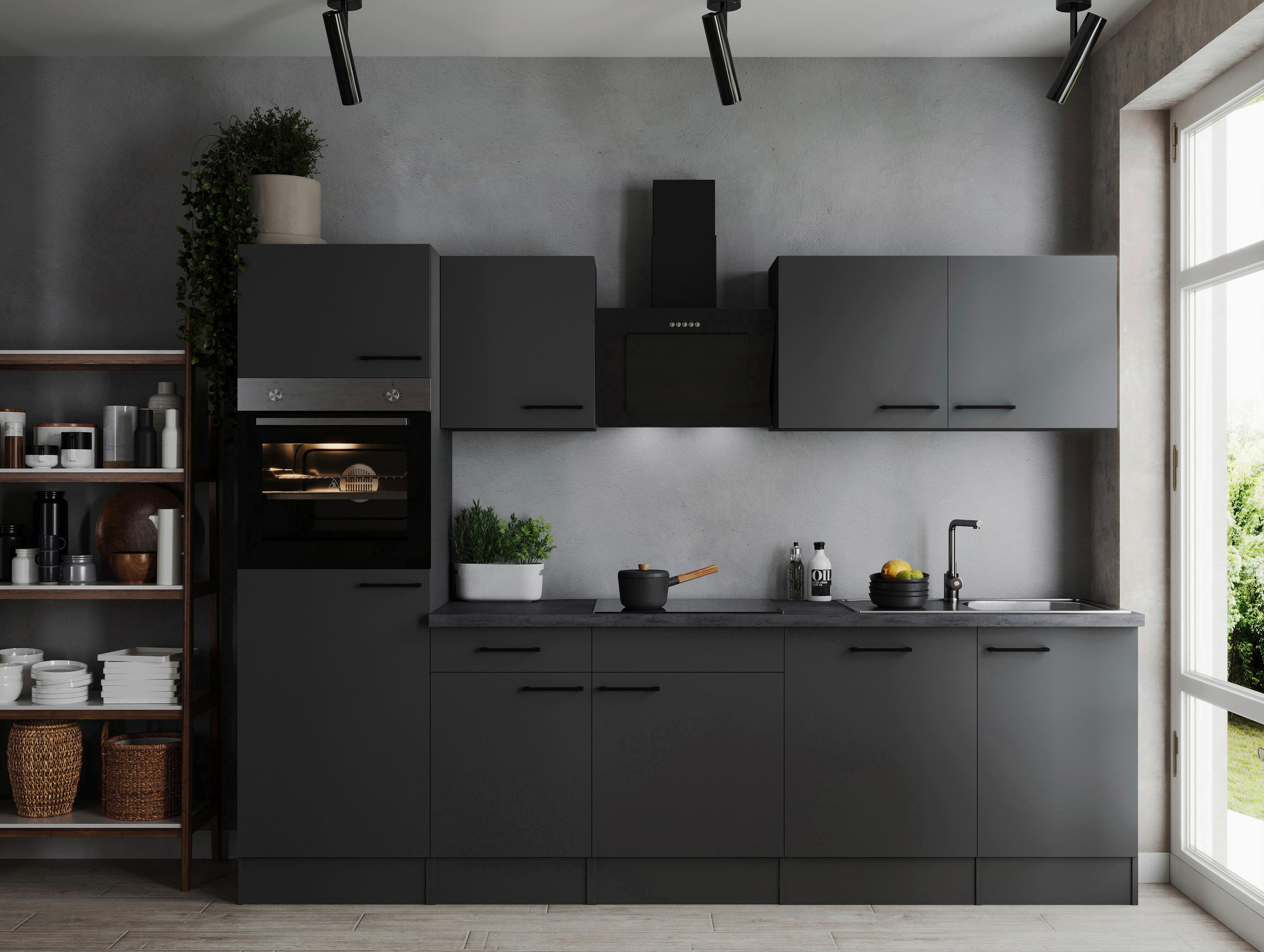 KÜCHENBLOCK 280 cm   in Dunkelgrau  - Dunkelgrau/Schwarz, Design, Holzwerkstoff/Metall (280cm) - Respekta