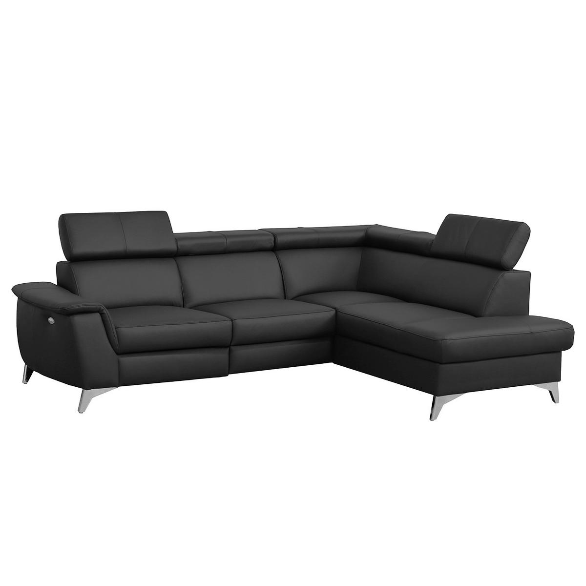 ECKSOFA Schwarz Echtleder Lederlook  - Chromfarben/Schwarz, Design, Leder/Textil (257/197cm) - Livetastic