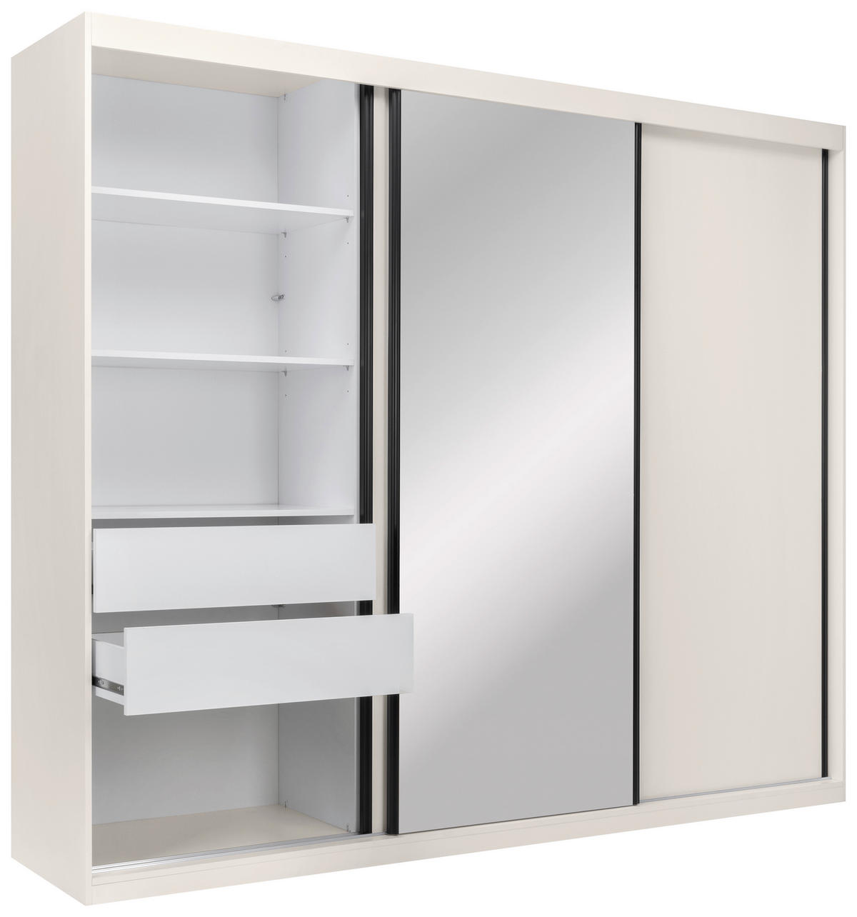 SCHIEBETÜRENSCHRANK 250/215/59,5 cm 3-türig  - Kaschmir/Schwarz, MODERN, Holzwerkstoff/Metall (250/215/59,5cm) - MID.YOU