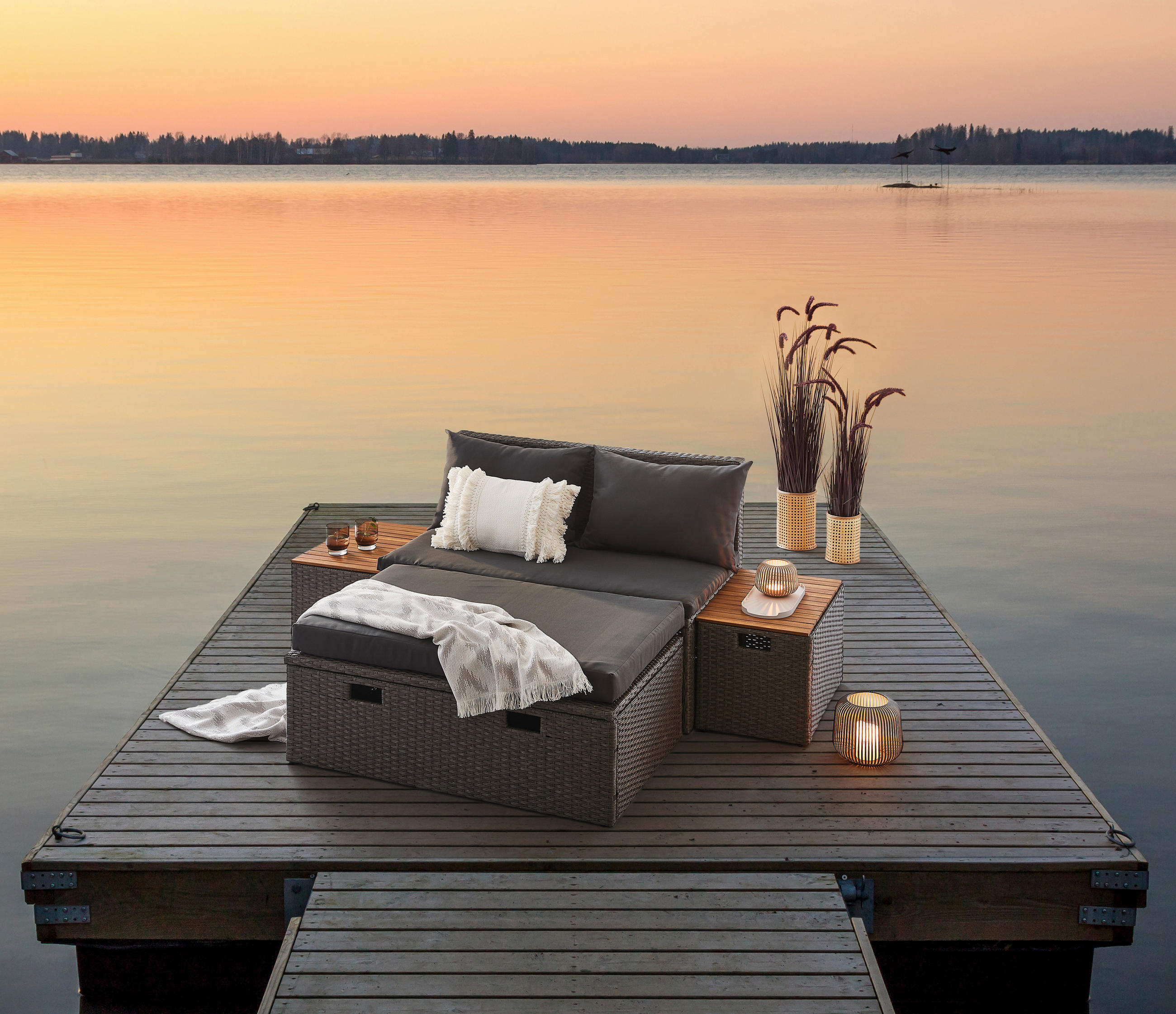 LOUNGEGARNITUR   113/72/62,5 cm  - Dunkelgrau/Grau, MODERN, Holz/Kunststoff (113/72/62,5cm) - Ambia Garden