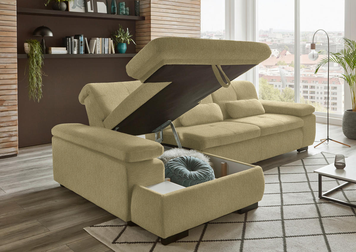ECKSOFA in Flachgewebe Honig  - Schwarz/Honig, Design, Textil/Metall (174/297cm) - Beldomo Style