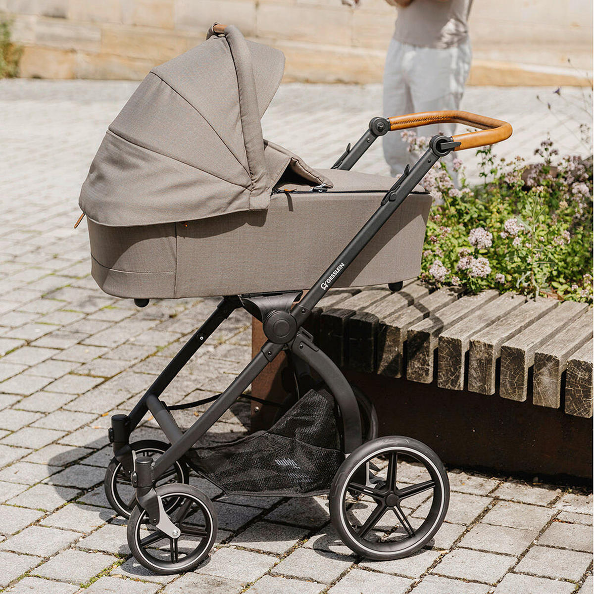 KOMBIKINDERWAGEN  FX4 Swing Set  Taupe-Cognac-Herzchen gold  - Taupe/Goldfarben, Basics, Textil (100/55/130cm) - Gesslein