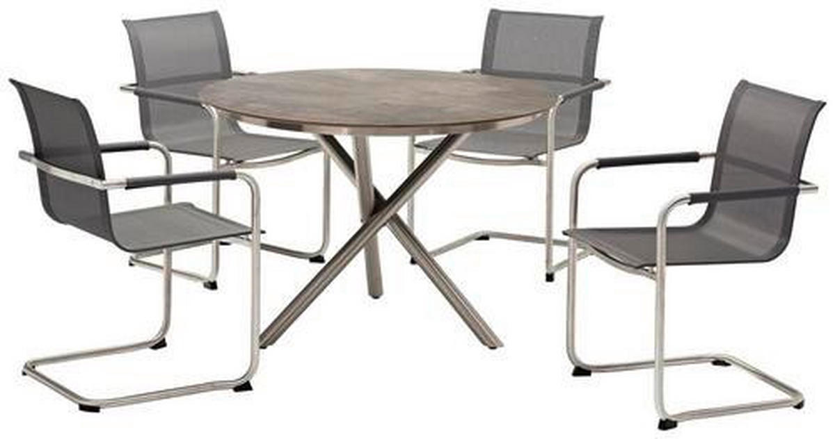 GARTENTISCH 110/110/75 cm Metall, Kunststoff rund  - Edelstahlfarben, Design, Kunststoff/Metall (110/110/75cm) - Ambia Garden