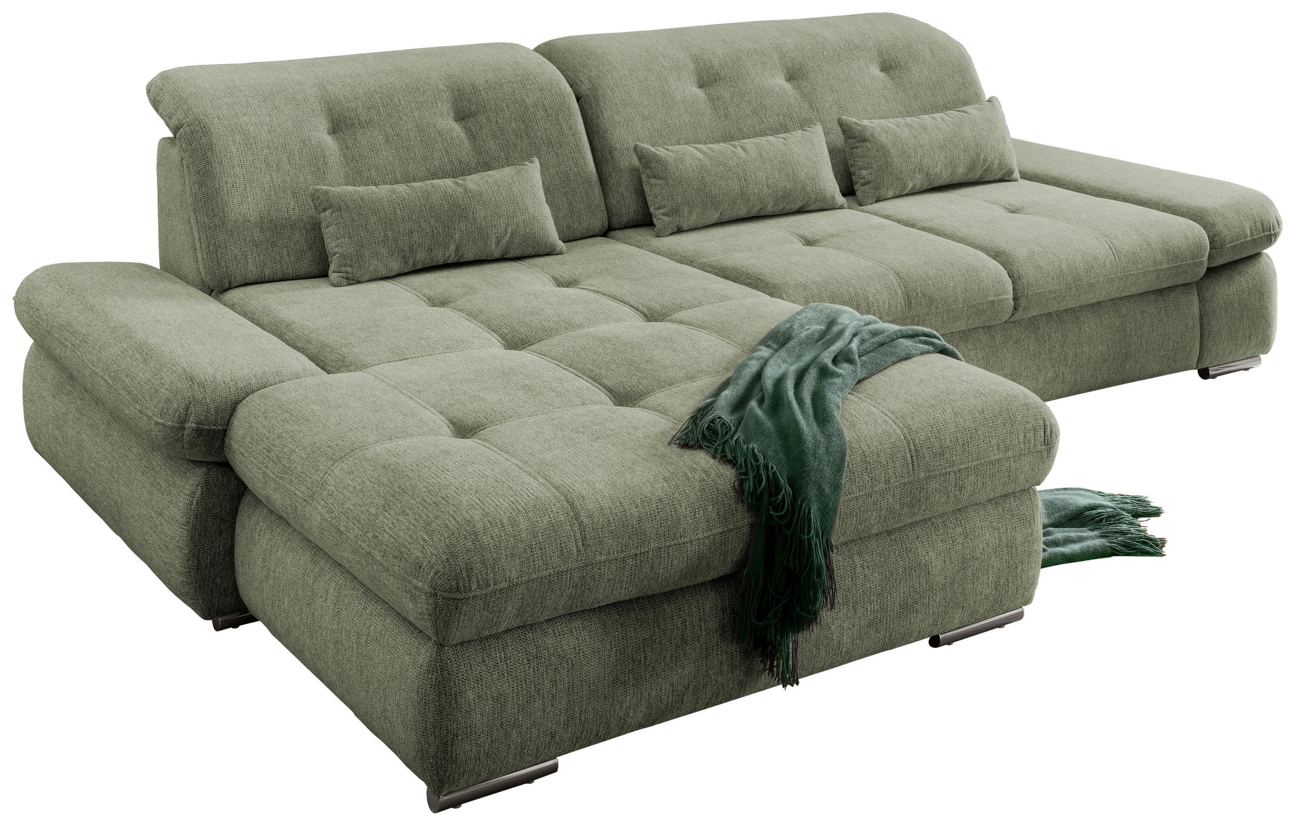 Thumbnail - Livetastic Ecksofa, Grün, Textil, Uni, 4-Sitzer, Füllung: Schaumstoff, L-Form, 300x196 cm, Made in EU, Liegefunktion, se...