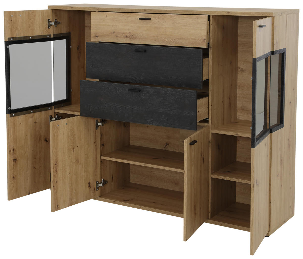 HIGHBOARD  in 155/125/40 cm  - Schwarz/Eiche Artisan, MODERN, Glas/Holzwerkstoff (155/125/40cm) - MID.YOU