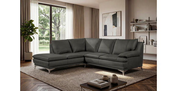ECKSOFA Dunkelgrün Echtleder  - Chromfarben/Dunkelgrün, Design, Leder/Metall (224/252cm) - Novel