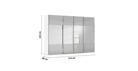 SCHWEBETÜRENSCHRANK  in Weiß, Seidengrau  - Chromfarben/Seidengrau, Design, Glas/Holzwerkstoff (316/223/68cm) - Novel
