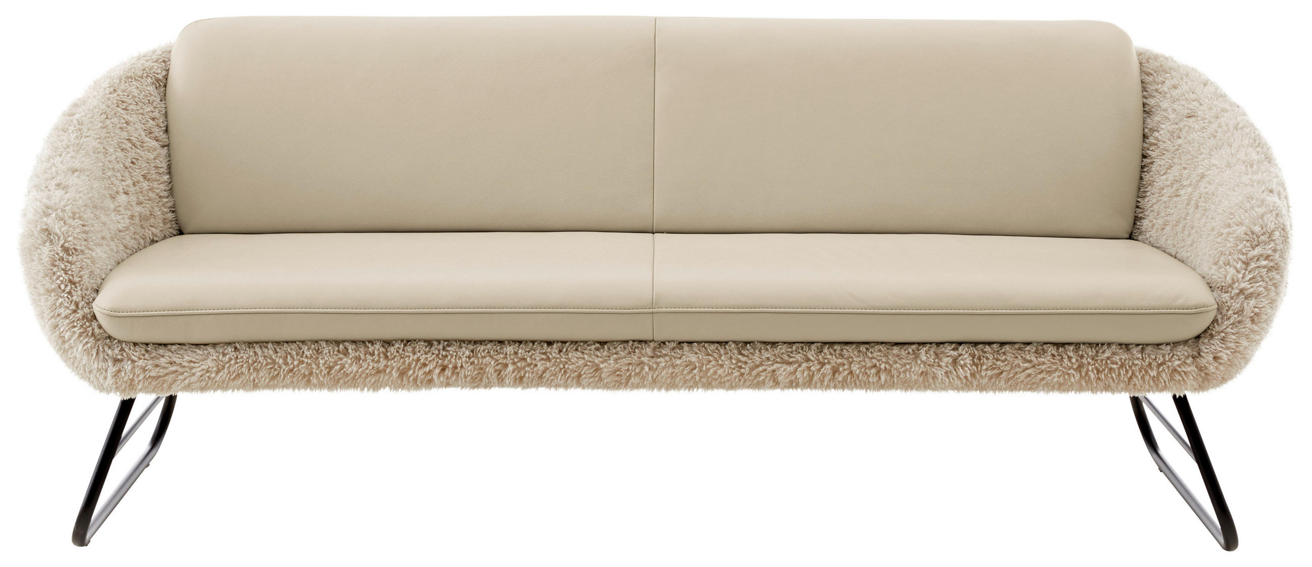 SITZBANK 219/87/78 cm Hochflor Kombination Echtleder/Stoff Beige Metall  - Beige/Schwarz, Design, Leder/Textil (219/87/78cm) - Koinor