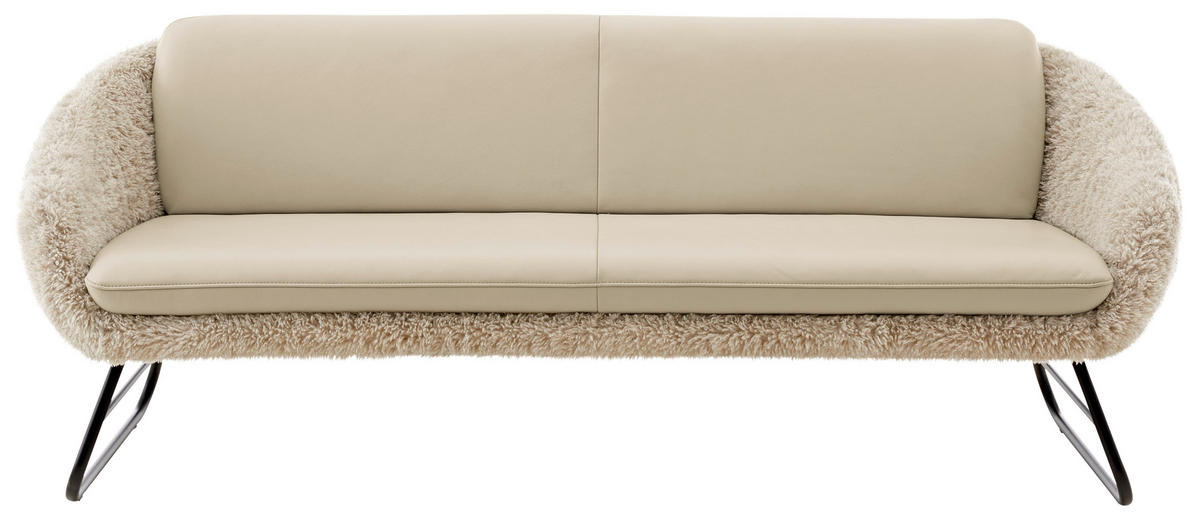 SITZBANK 219/87/78 cm Hochflor Kombination Echtleder/Stoff Beige Metall  - Beige/Schwarz, Design, Leder/Textil (219/87/78cm) - Koinor