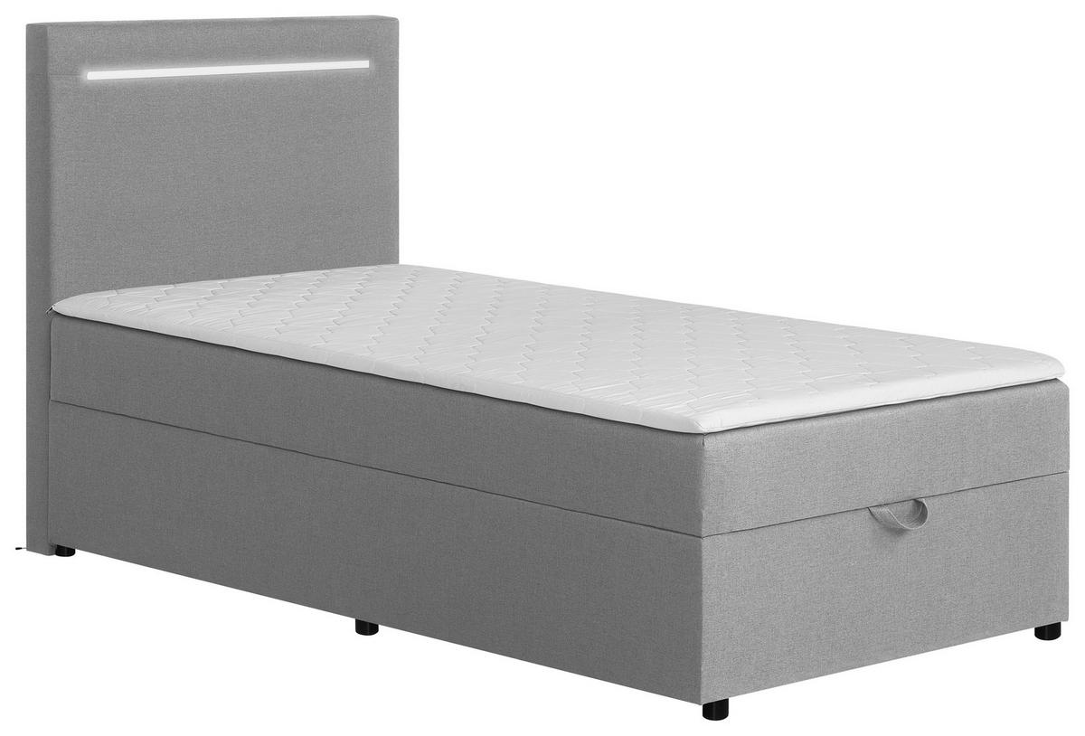 BOXBETT 100/200 cm,  in Hellgrau, Bettkasten, Topper, Kopfteilbeleuchtung,  - Hellgrau/Schwarz, MODERN, Kunststoff/Textil (100/200cm) - MID.YOU