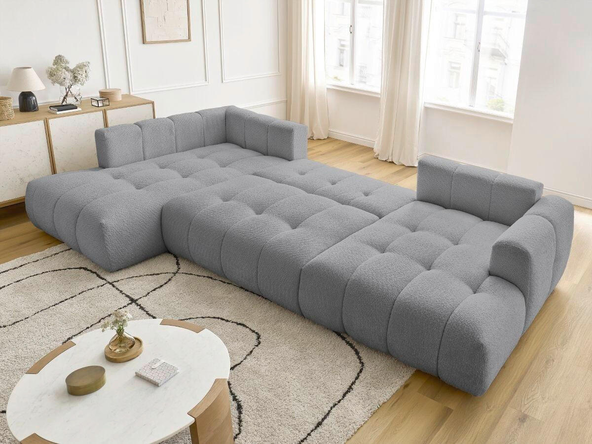 WOHNLANDSCHAFT  FUJI  Dunkelgrau Bouclé  - Dunkelgrau/Schwarz, MODERN, Kunststoff/Textil (204/377/160cm)