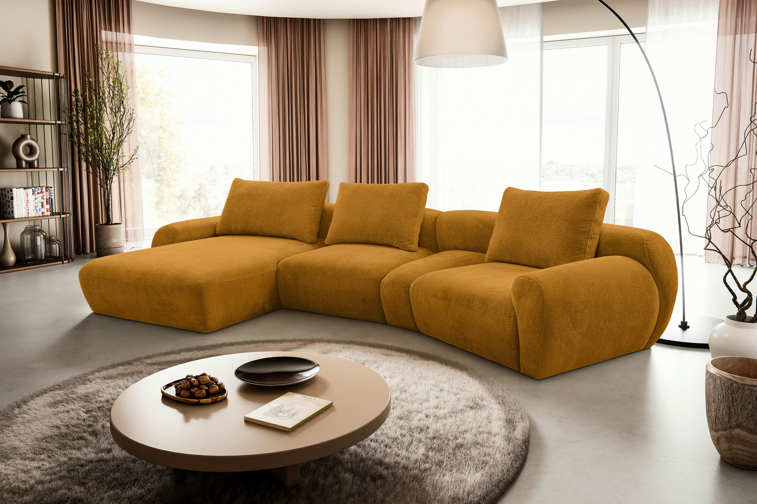 ECKSOFA Senfgelb Chenille  - Senfgelb/Schwarz, KONVENTIONELL, Kunststoff/Textil (176/362cm) - Carryhome