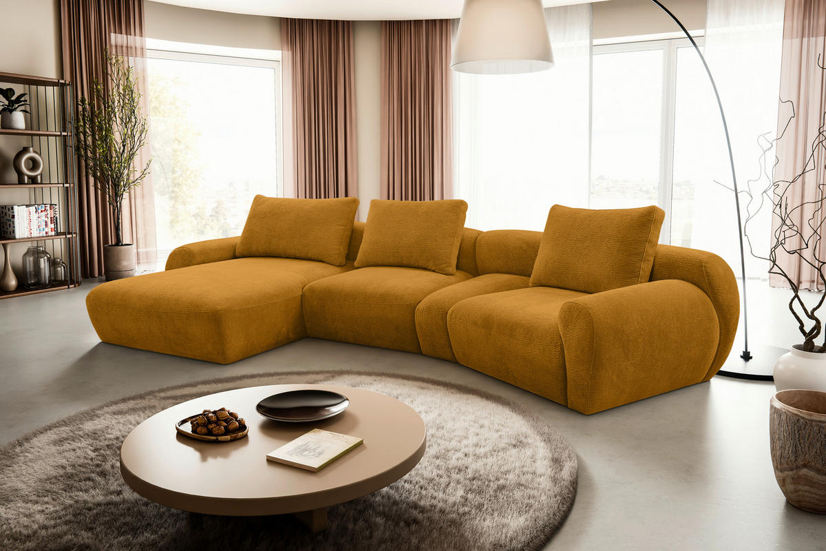 ECKSOFA Senfgelb Chenille  - Senfgelb/Schwarz, KONVENTIONELL, Kunststoff/Textil (176/362cm) - Carryhome