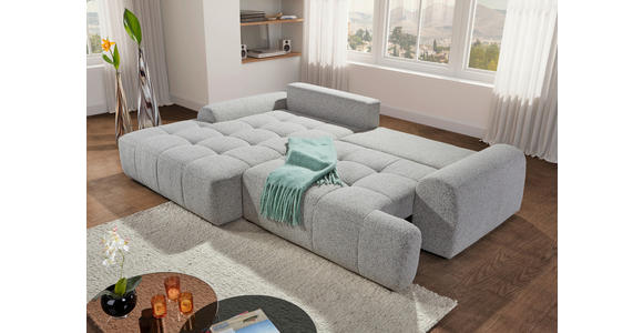Ecksofa mit Funktion Greige Flachgewebe Zierkissen, Rückenkissen, Bettkasten, Schlaffunktion, Rücken echt, Liegefläche im Originalstoff  - Greige/Schwarz, KONVENTIONELL, Kunststoff/Textil (190/277cm) - Carryhome