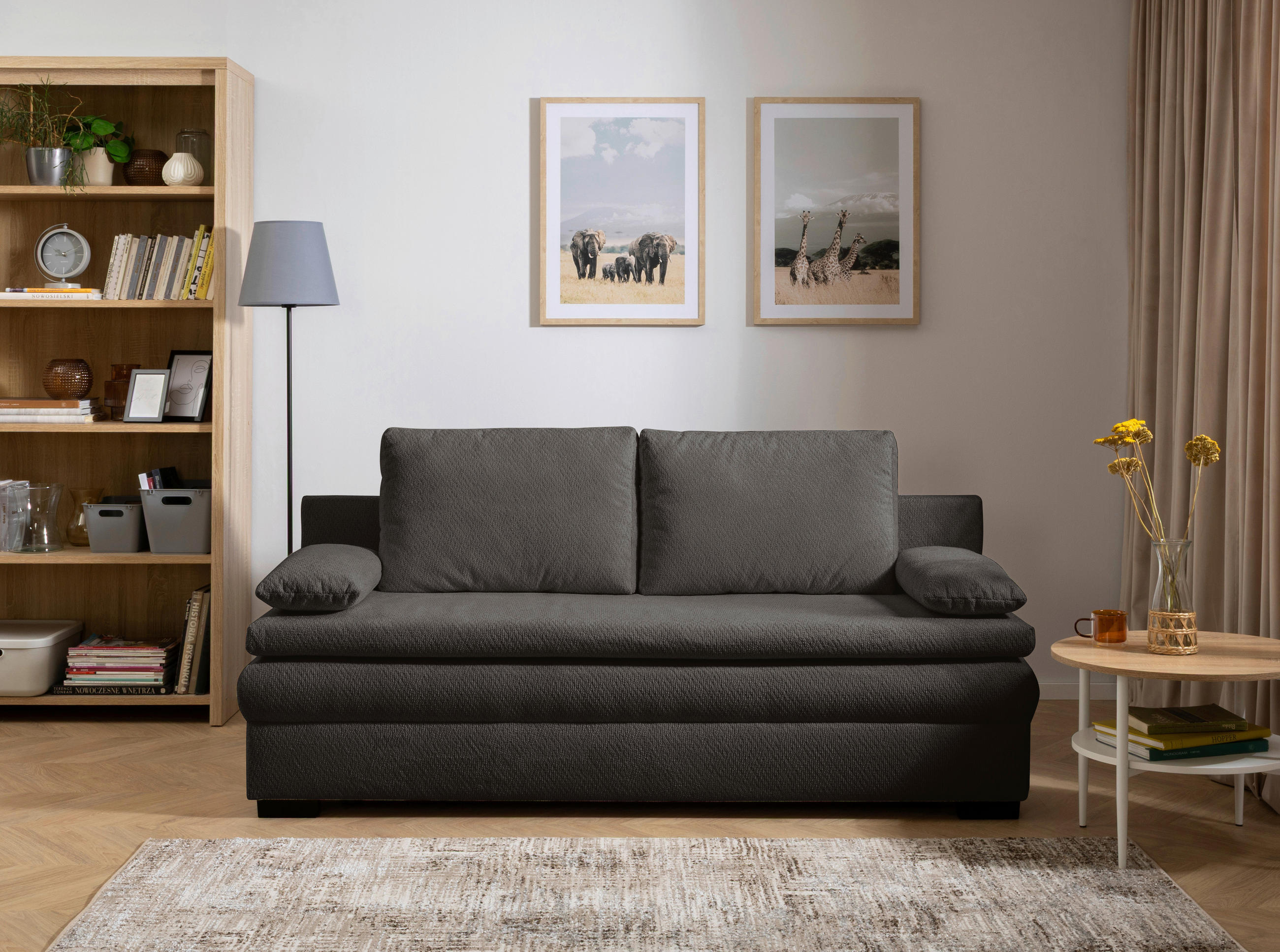 SCHLAFSOFA  mit Liegefunktion, Schlafen auf Sitzhöhe, Rücken echt Struktur Schwarz  - Schwarz, KONVENTIONELL, Kunststoff/Textil (195/93/83cm) - Carryhome