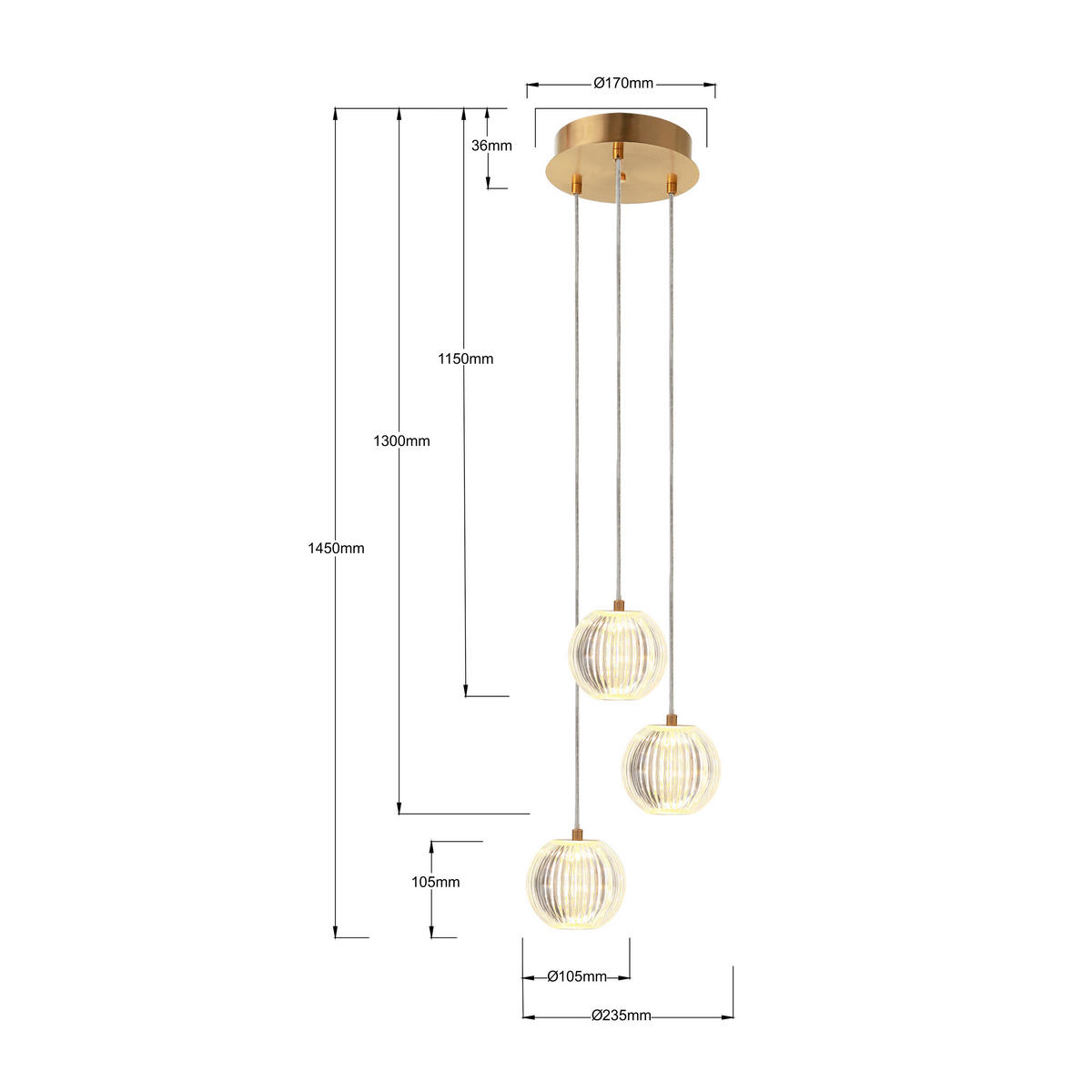LED-HÄNGELEUCHTE Brillant 145/23.5/23.5 cm  - Goldfarben, Design, Kunststoff (145/23.5/23.5cm)