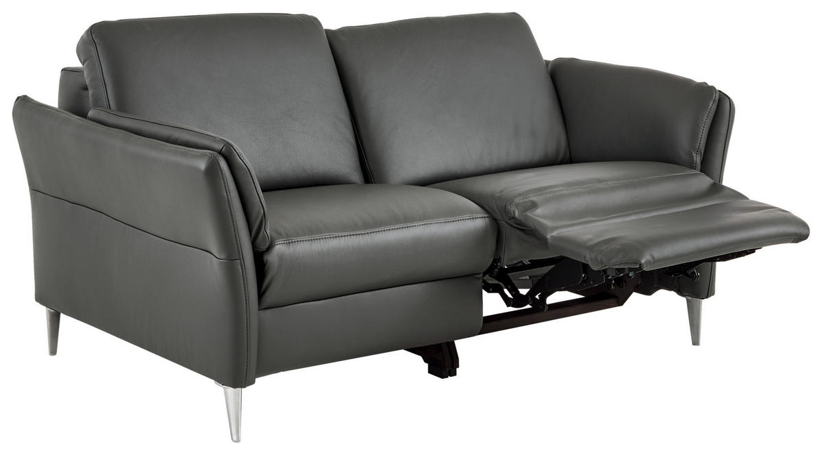 2,5-SITZER Echtleder Anthrazit  - Anthrazit/Alufarben, Konventionell, Leder/Metall (164/84/99cm) - Dieter Knoll