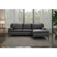 ECKSOFA Grau Echtleder  - Schwarz/Grau, Design, Leder (248/158cm) - MID.YOU