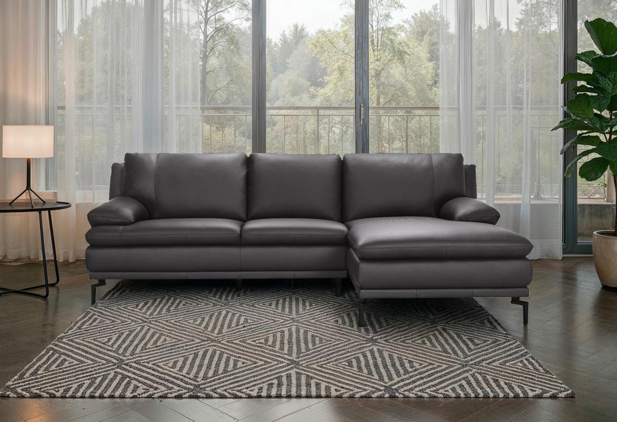 ECKSOFA Grau Echtleder  - Schwarz/Grau, Design, Leder (248/158cm) - MID.YOU