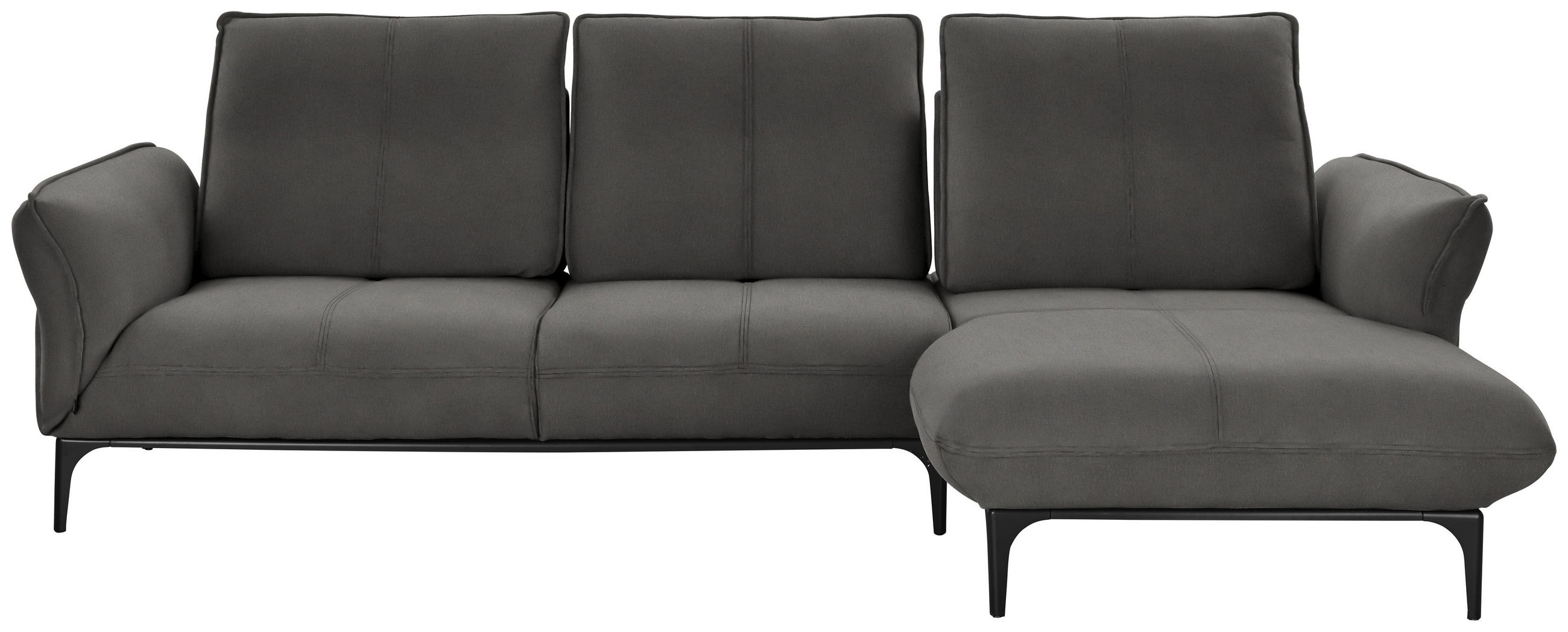 ECKSOFA in Echtleder Dunkelgrau  277/182 cm  - Dunkelgrau/Schwarz, Natur, Leder (277/182cm) - Valnatura