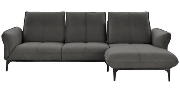 ECKSOFA in Echtleder Dunkelgrau  - Dunkelgrau/Schwarz, Natur, Leder (277/182cm) - Valnatura