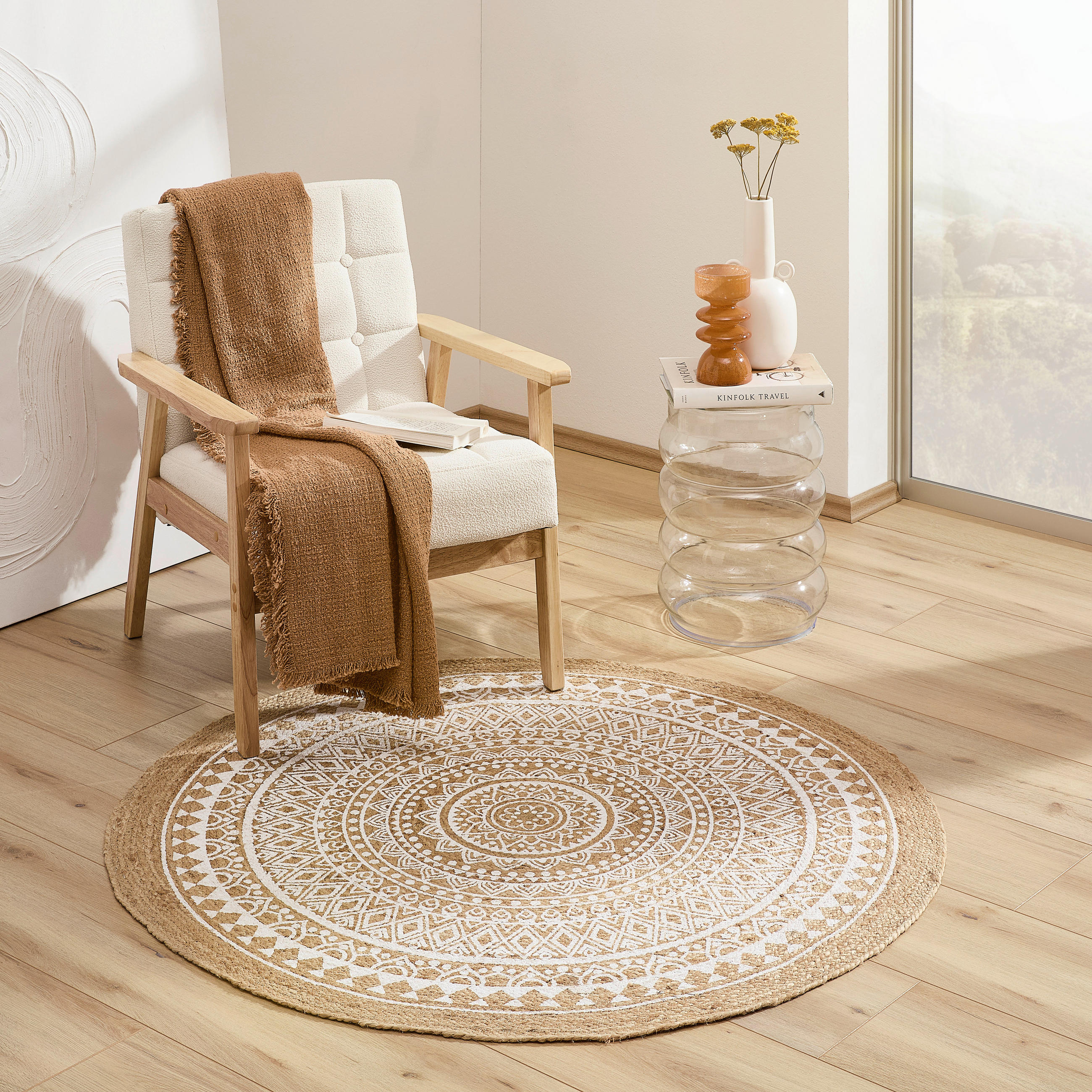 JUTETEPPICH 120 cm Naturfarben, Weiß  - Naturfarben/Weiß, Natur, Textil (120cm) - Linea Natura