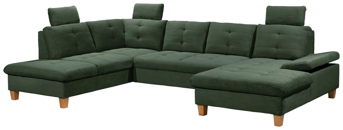 WOHNLANDSCHAFT Dunkelgrün Cord  - Dunkelgrün/Eichefarben, KONVENTIONELL, Holz/Textil (220/324/170cm) - MID.YOU