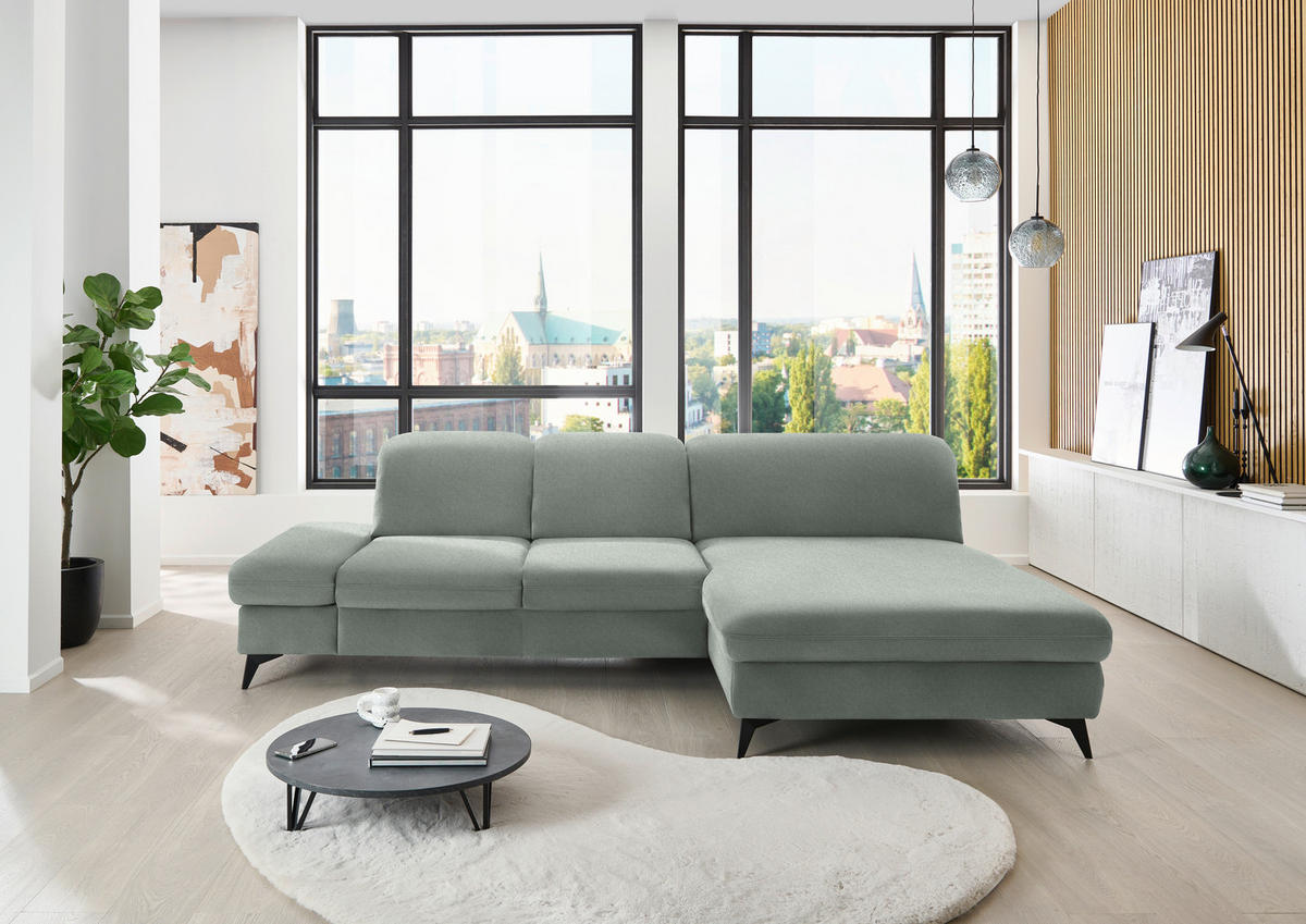 ECKSOFA  in Chenille Hellgrau  288/198 cm  - Hellgrau/Schwarz, Design, Textil/Metall (288/198cm) - Beldomo Style