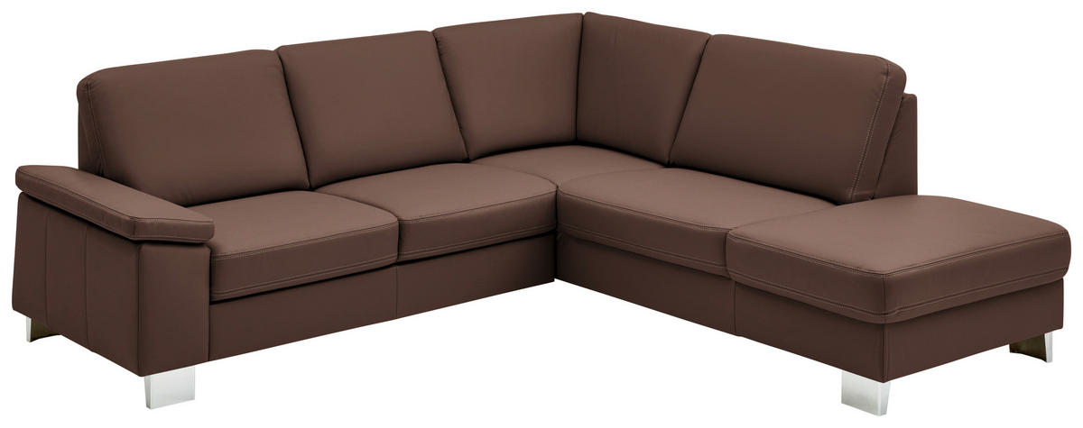ECKSOFA  in Echtleder Braun  248/235 cm  - Alufarben/Braun, Design, Leder/Metall (248/235cm) - Beldomo Premium