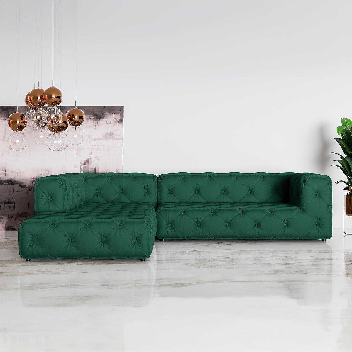 ECKSOFA Samt Dunkelgrün  - Dunkelgrün/Schwarz, Design, Kunststoff/Textil (228/325cm) - P & B