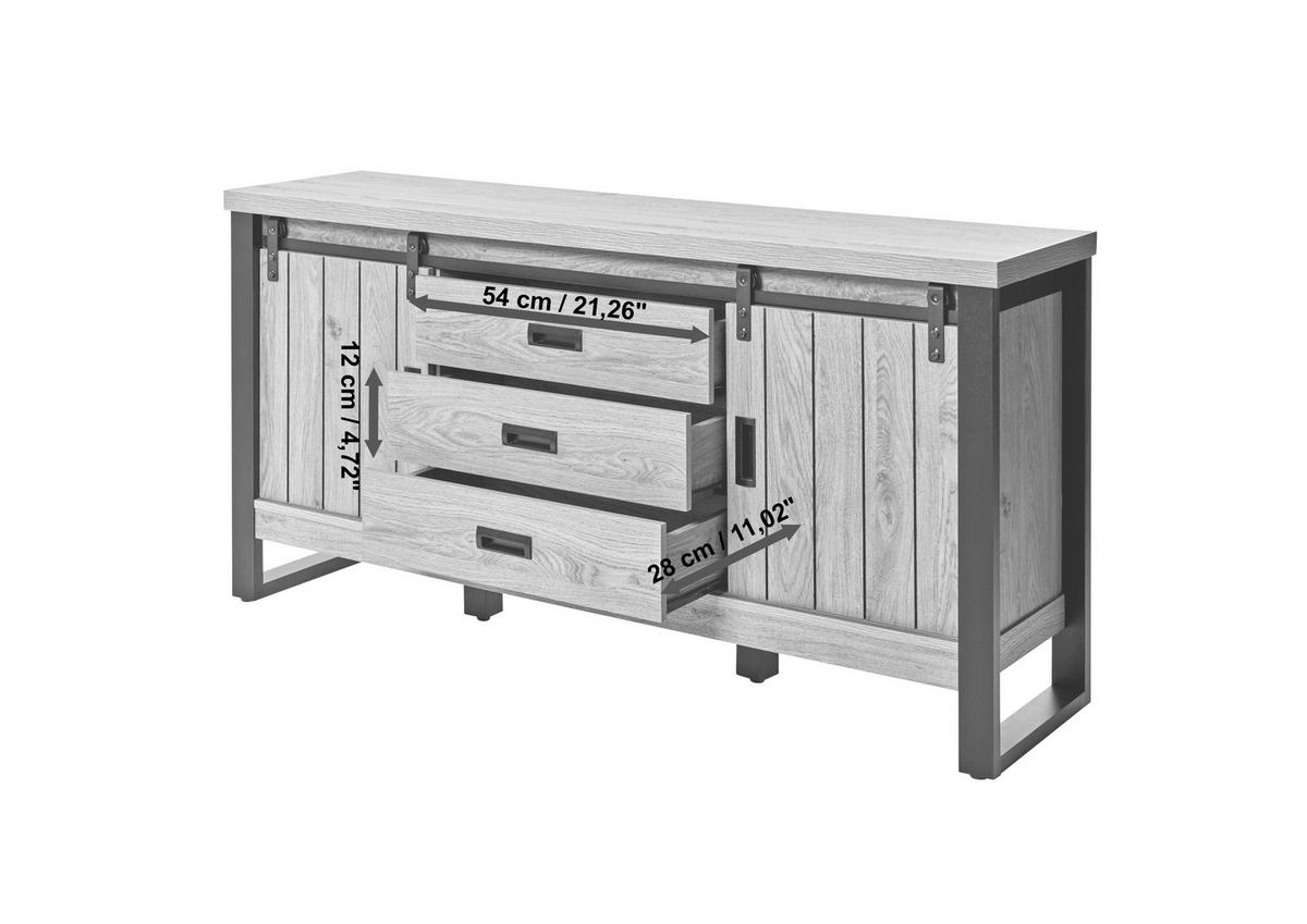 SIDEBOARD 153/75/39 cm  in Eichefarben  - Eichefarben/Schwarz, Modern, Holzwerkstoff/Metall (153/75/39cm) - MID.YOU