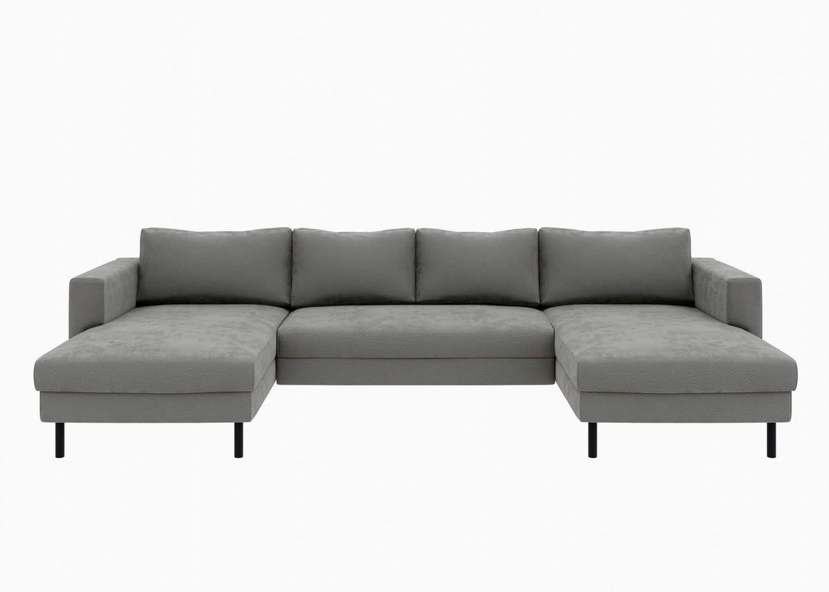 WOHNLANDSCHAFT Anthrazit Struktur  - Anthrazit/Schwarz, MODERN, Textil/Metall (161/306/161cm) - Trendmanufaktur