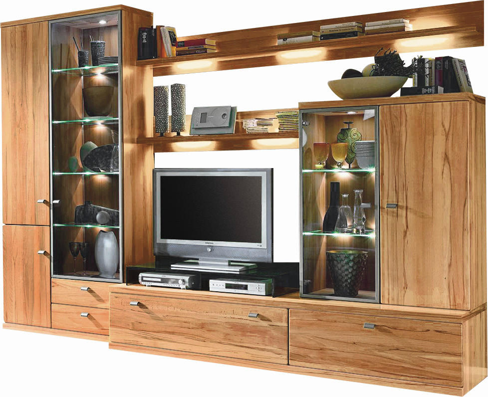 WOHNWAND Icano  in Buchefarben  315/220/55,1 cm  - Buchefarben/Schwarz, KONVENTIONELL, Glas/Holz (315/220/55,1cm) - Invivus