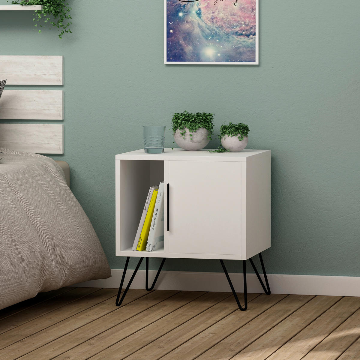 KINDERNACHTSCHRANK  - Weiß, Design, Holzwerkstoff/Metall (45/35/50cm) - Livetastic