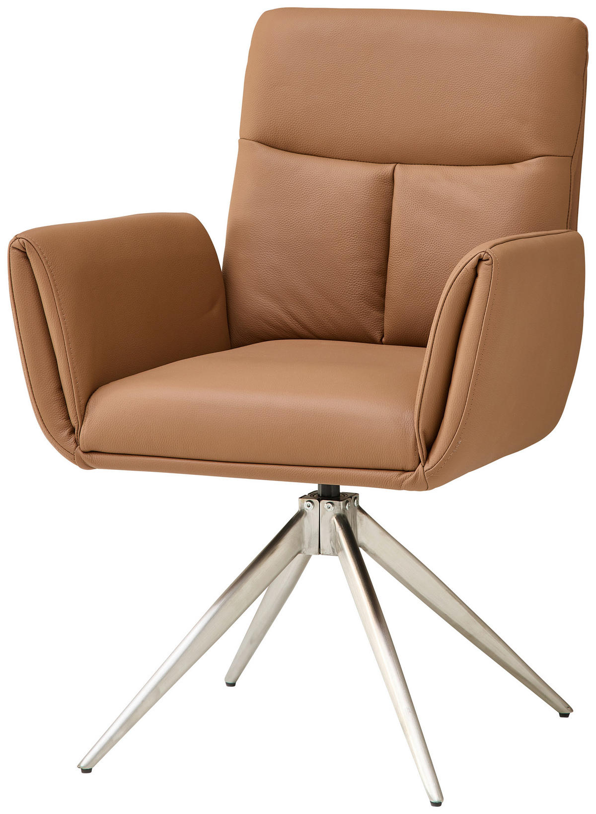 ARMLEHNSTUHL  Sitzfläche 360° drehbar  Echtleder  - Edelstahlfarben/Braun, MODERN, Leder/Metall (61/94/67cm) - MID.YOU